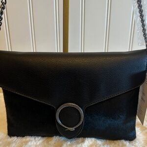 Elegant Black Chain Strap Women's Bag with Pony Calf Leather Trim